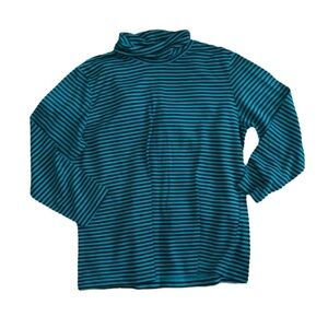 D.K. Gold | Vintage Stripped Black and Teal Medium Turtle Neck Long Sleeve